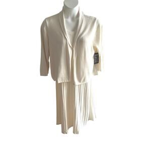 NWT Coastal Grandma Classic Jessica London Cream Knit Dress & Cardigan Set L